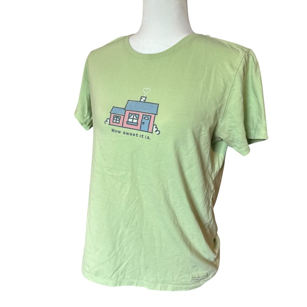 Life Is Good Women Medium Green How Sweet It Is Cottage Graphic T-Shirt Tee M